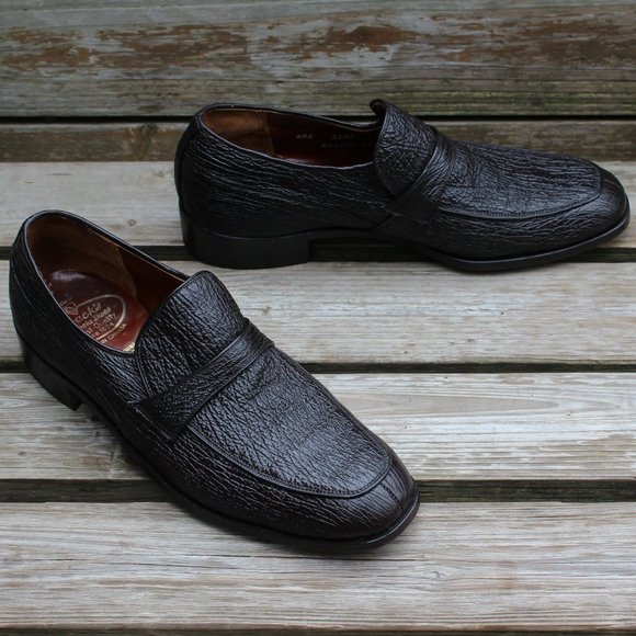 Vintage Dark Brown Genuine Sharkskin Slip-on Shoes, Made in Canada, 9.5 D, EUC - Picture 1 of 13